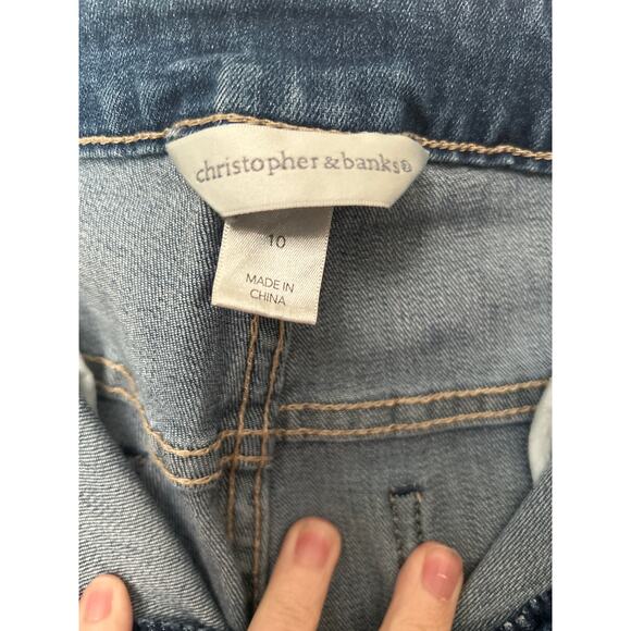 Christopher & Banks Jeans Medium Wash Stretch Denim Fringe Hem Casual Size 10 - Picture 5 of 10